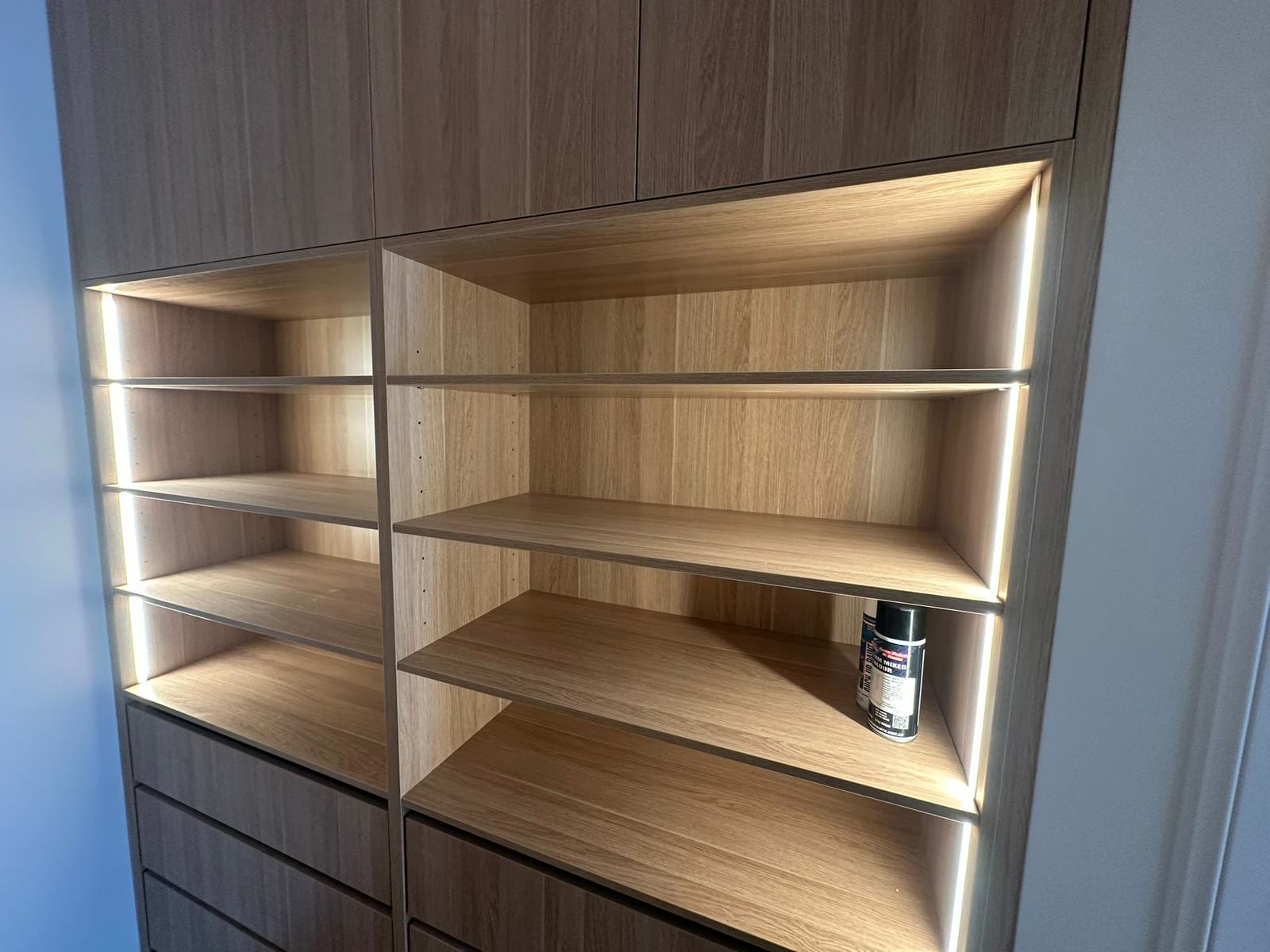 Backlit timber shelving with concealed LED